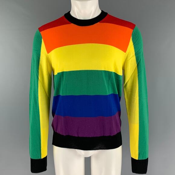 VETEMENTS X CDG SS17 Gay Flag Size M Multi-Color Wool Crew-Neck Pullover - Picture 1 of 1